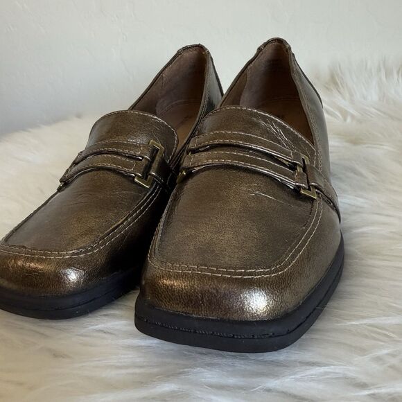 Naturalizer Size 6 Benatar Bronze Metallic Block Heel Loafers Fall Old Money - Picture 7 of 10